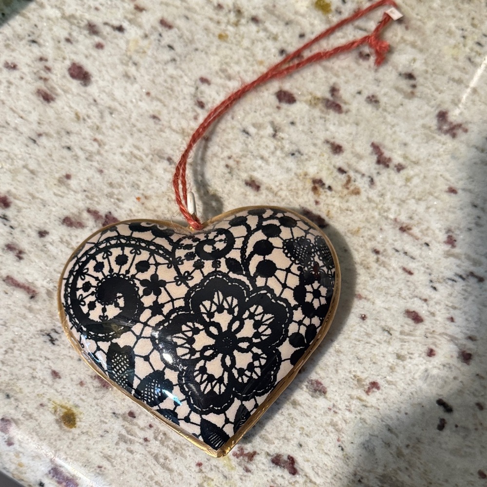 Elegant Black and Cream Heart Ornament
